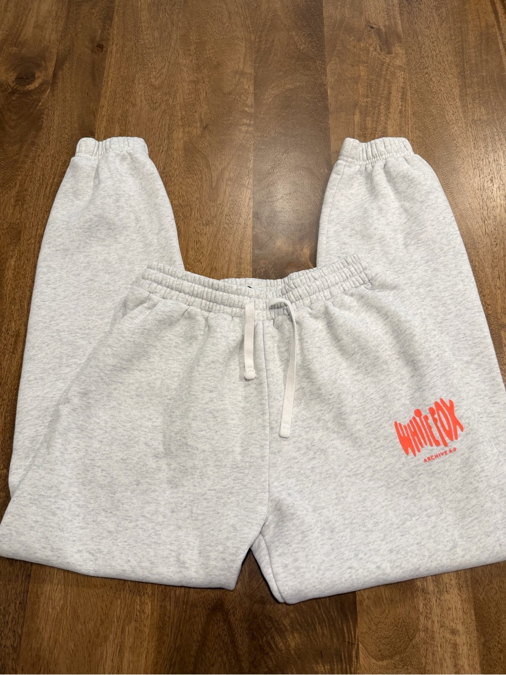 White fox Gray Sweatpants with Orange Logo